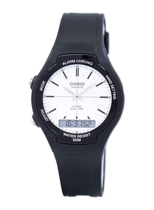 

Casio Analog + Digital Watch for Men with Plastic Band, Water Resistant, AW-90H-7EV, Black-White
