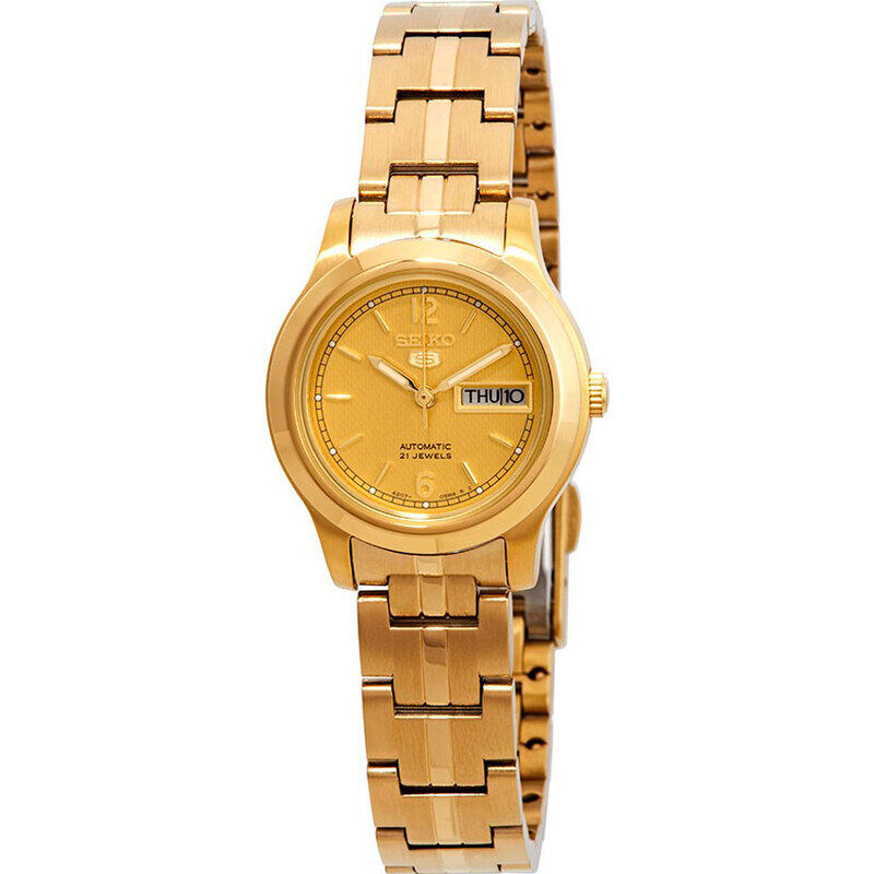 

Seiko 5 SYME02K1 Automatic 21 Jewels Ladies Gold Tone Stainless Steel ...