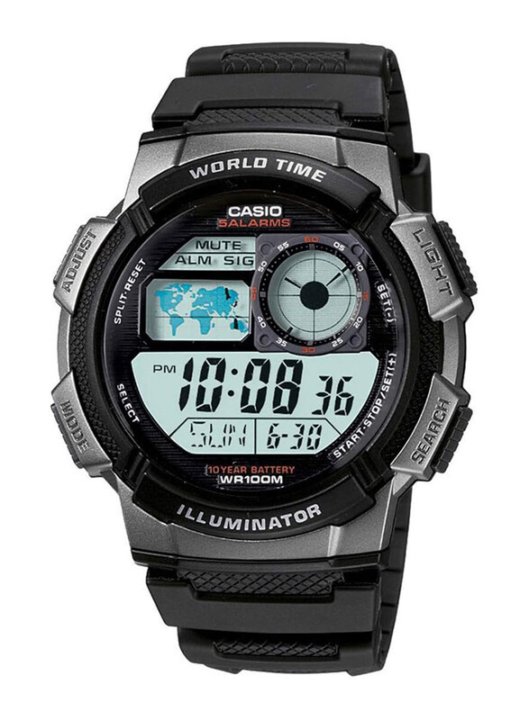 

Casio Digital Watch for Men with Resin Band, Water Resistant, AE1000W-1B, Black-Grey/Black