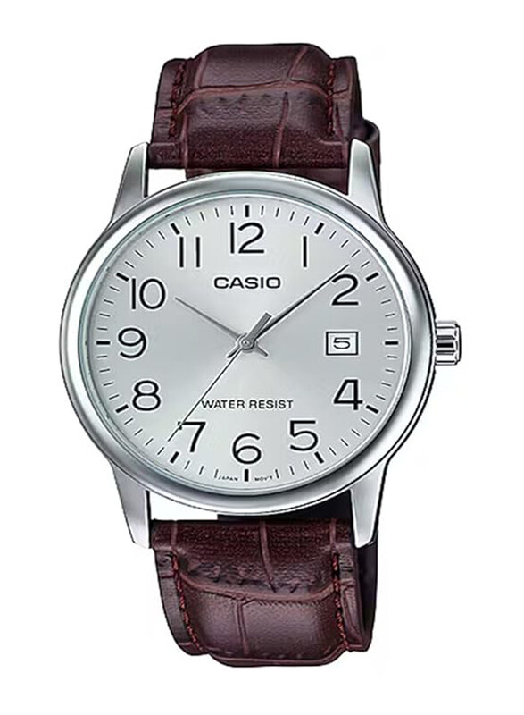 

Casio Analog Watch for Men with Leather Band, Water Resistant, MTP-V002L-7B, Brown-Silver