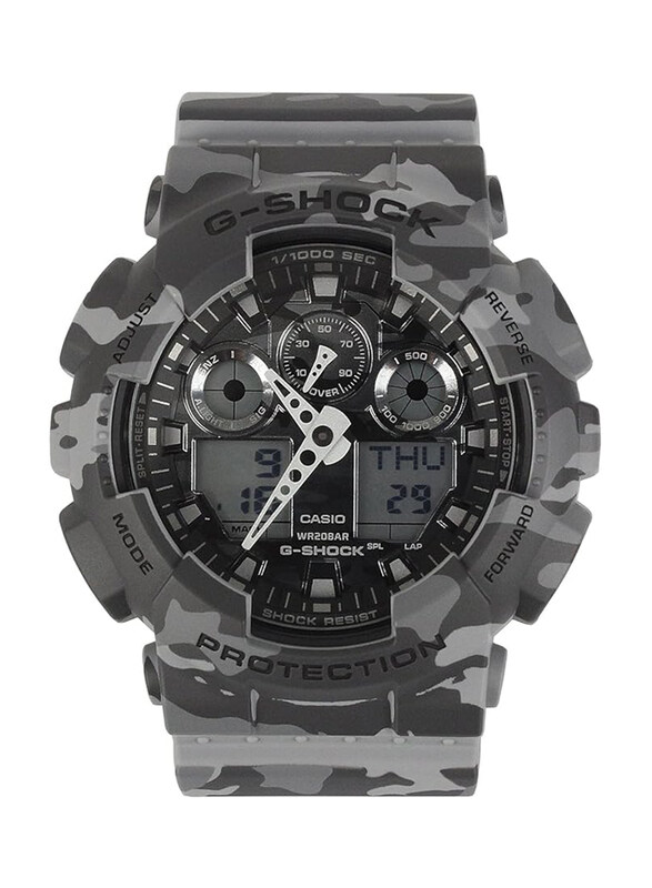 

Casio G-Shock Analog + Digital Watch for Men with Resin Band, Water Resistant, GA-100CM-8ADR, Camouflage Grey