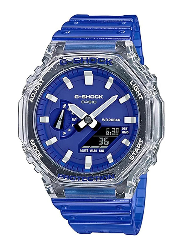 

Casio G-Shock Analog + Digital Watch for Unisex with Resin Band, Water Resistant, GA-2100HC-2ADR, Blue-Blue