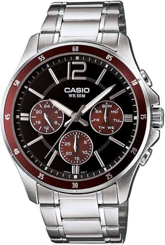 

Casio Enticer Analog Watch for Men with Stainless Steel Band, Water Resistant and Chronograph, MTP-1374HD-5AVIF (A1647), Silver-Black