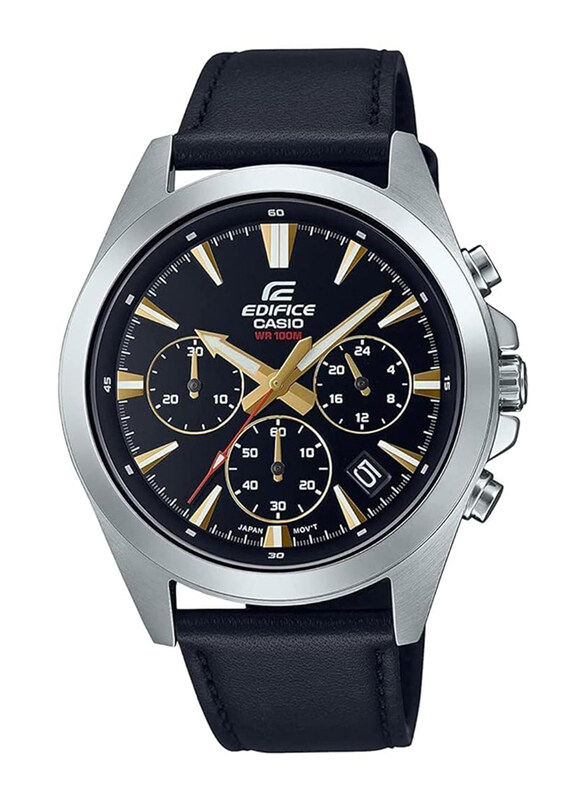 

Casio Edifice Analog Watch for Men with Leather Genuine Band, Water Resistant and Chronograph, EFV-630L-1AVUDF, Black-Silver/Black