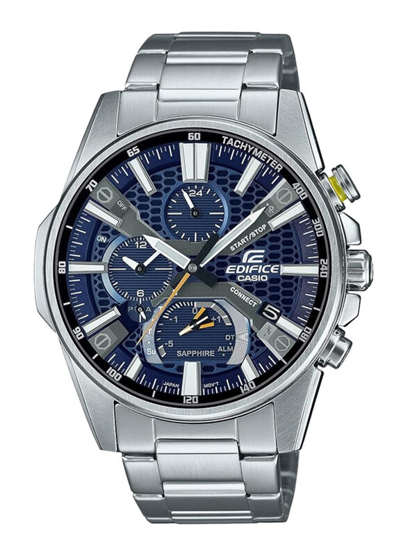 

Casio Analog Watch for Men with Stainless Steel Band, Water Resistant and Chronograph, EQB-1200D-2AER, Blue-Silver