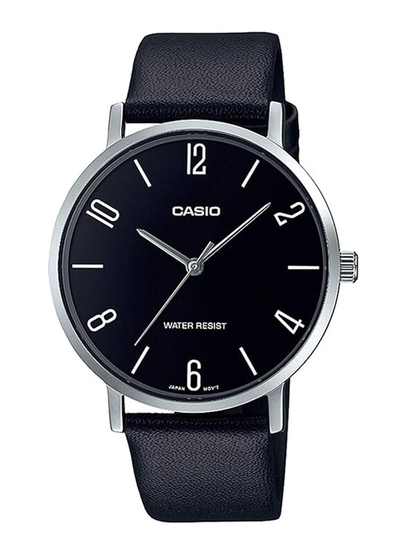 

Casio Analog Watch for Men with Leather Band, Water Resistant, MTP-VT01L-1B2UDF, Black