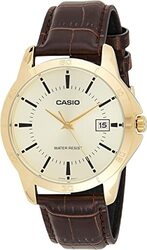 Casio Analog Watch Unisex with Leather Band, Water Resistant, MTP-V004GL-9AUDF, Brown-Gold