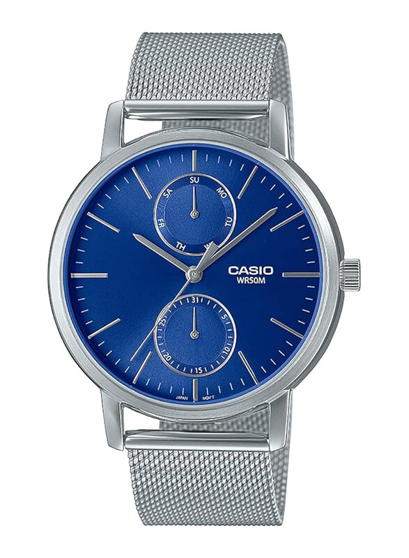 

Casio Analog Watch for Men with Stainless Steel Band, Water Resistant & Chronograph, MTP-B310M-2AVDF, Silver-Blue