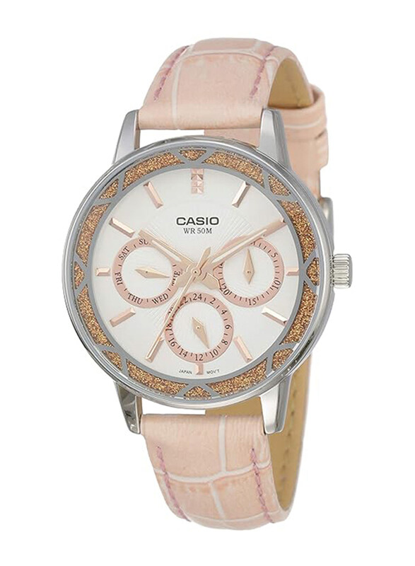 

Casio Analog Watch for Women with Leather Band, Water Resistant, LTP-2087L-4AVDF (A912), Pink-White