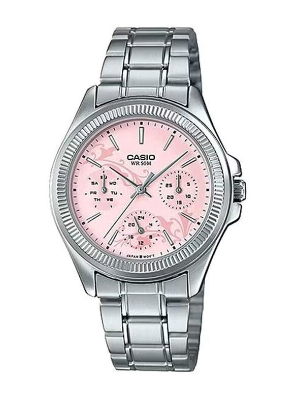 

Casio Analog Watch for Women with Stainless Steel Band, Water Resistant and Chronograph, LTP-2088D-4AVDF, Silver-Pink