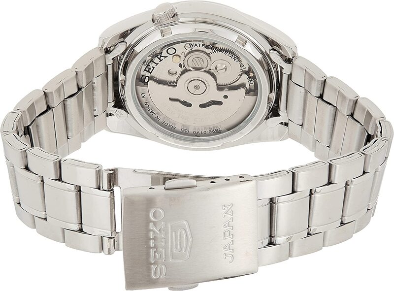 Seiko 5 Analog Automatic Watch for Men with Stainless Steel Band, Water Resistant, Snkl41J1, Silver-White