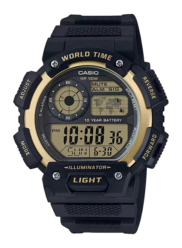 

Casio Youth Digital Watch for Men with Resin Band, Water Resistant, AE-1400WH-9AVDF, Black-Gold/Black