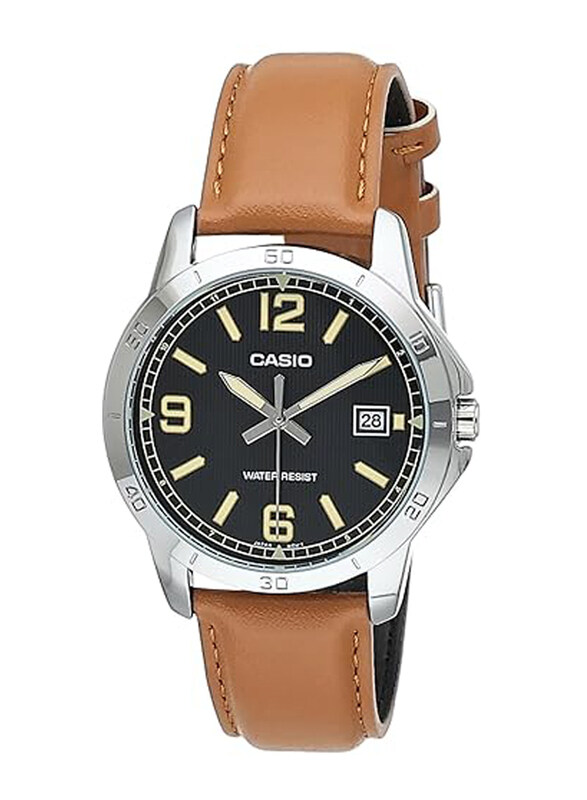 

Casio Analog Quartz Watch for Men with Leather Artificial Band, Water Resistant, MTP-V004L-1B2UDF (A1743), Brown-Black