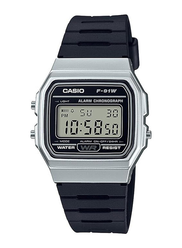 

Casio Digital Watch for Men with Resin Band, Water Resistant, F91WM-7A, Black-Silver