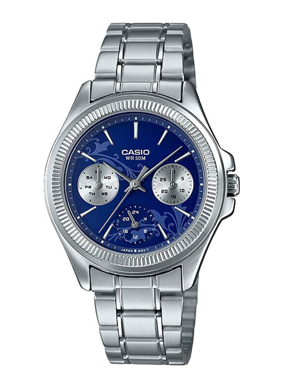 

Casio Analog Watch for Women with Stainless Steel Band, Water Resistant & Chronograph, LTP-2088D-2A1VDF, Silver-Blue