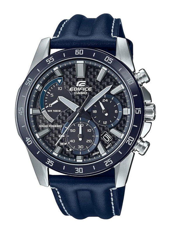 

Casio Analog Watch for Men with Leather Band, Water Resistant and Chronograph, EQS-930BL-2AVUDF, Blue-Black