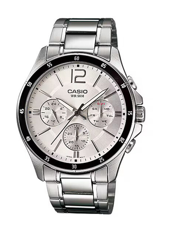 

Casio Enticer Analog Watch for Men with Stainless Steel Band, Water Resistant & Chronograph, MTP-1374D-7AVDF, Silver