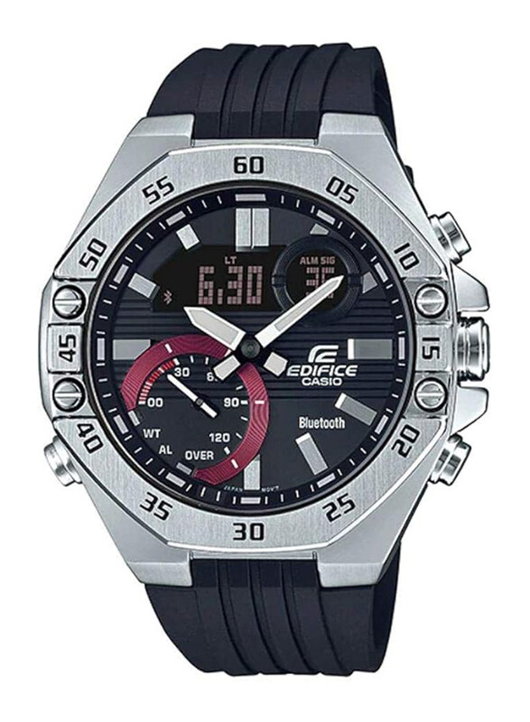 

Casio Analog + Digital Watch for Men with Silicone Band, Water Resistant, ECB-10P-1ADF, Black