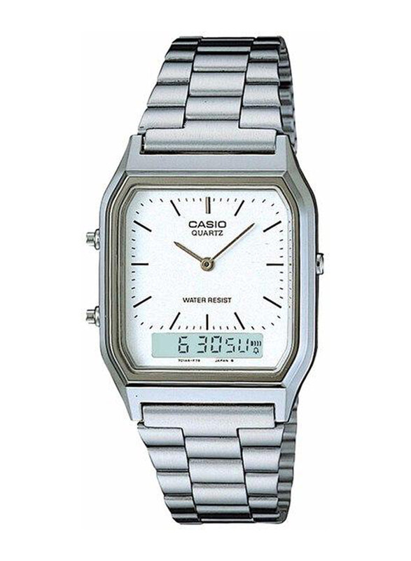 

Casio Analog + Digital Watch for Men with Stainless Steel Band, Water Resistant, AQ-230A-7DMQYES, Silver-White