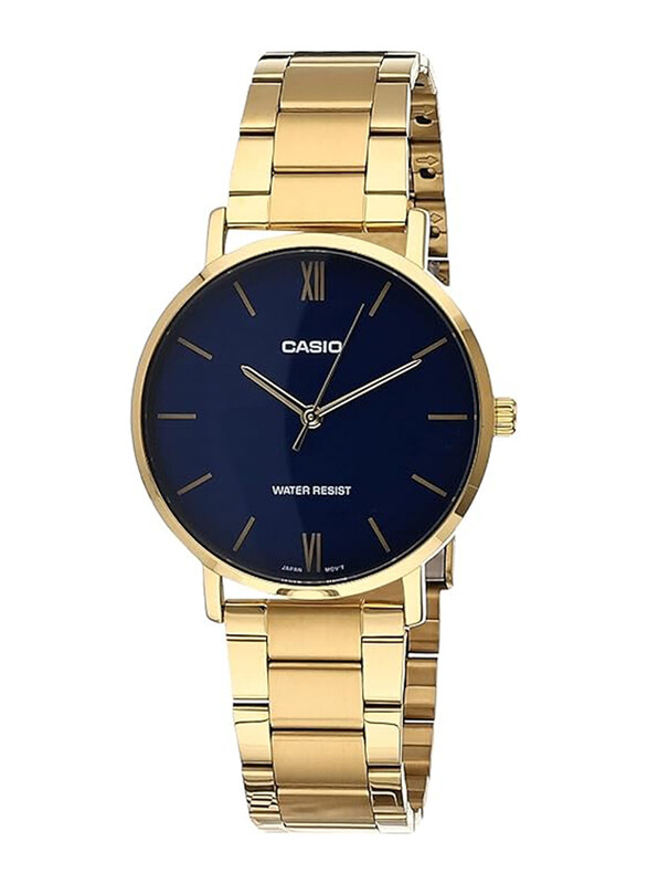 

Casio Enticer Analog Watch for Men with Stainless Steel Band, Water Resistant, MTP-VT01G-2BUDF, Gold-Blue