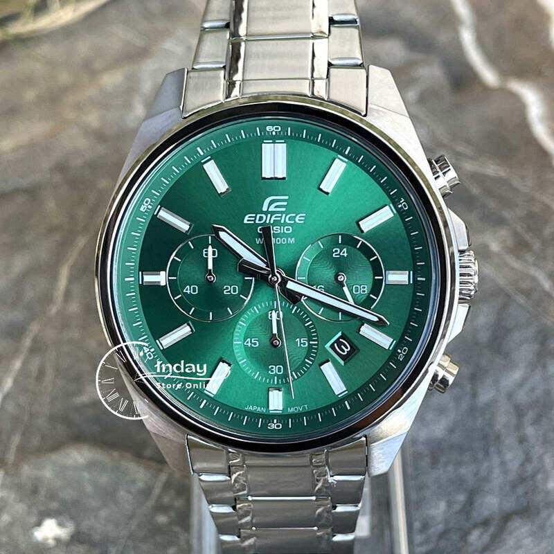 

Casio Edifice Men's Watch - EFV-650D-3AVUDF green Dial, Silver Band