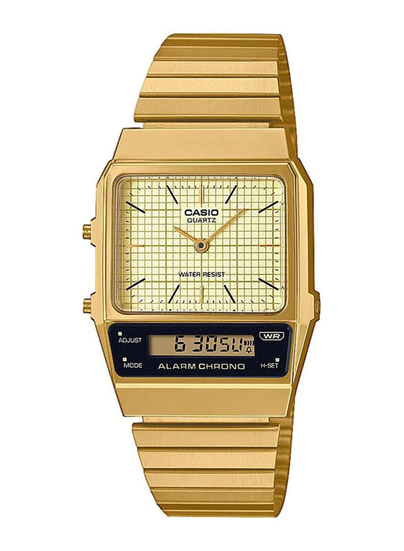 

Casio Vintage Edgy Analog Watch Unisex with Stainless Steel Band, Water Resistant, AQ-800EG-9AEF, Gold