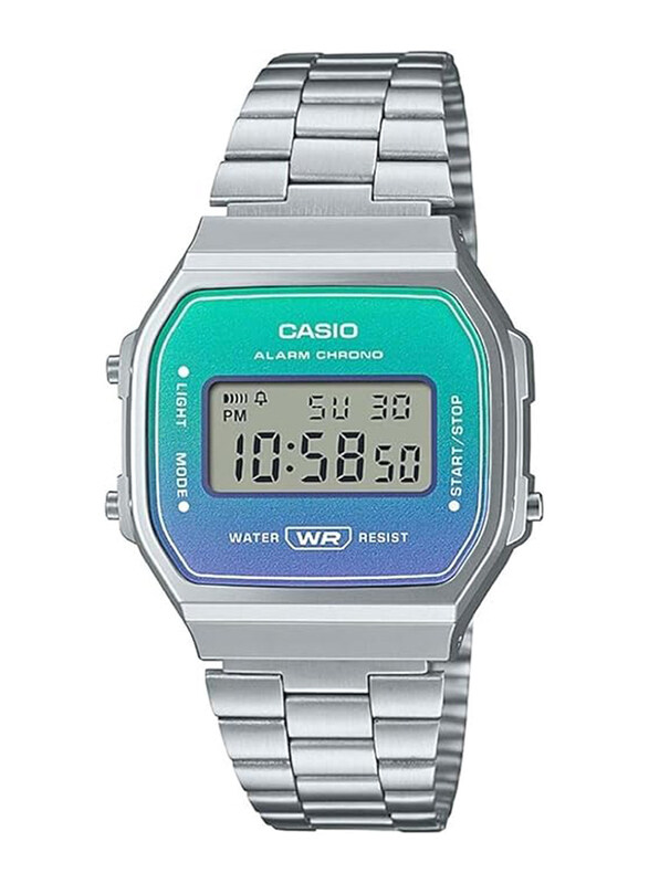 

Casio Vintage Digital Watch for Women with Stainless Steel Band, Water Resistant, A168WER-2ADF, Silver-Transparent