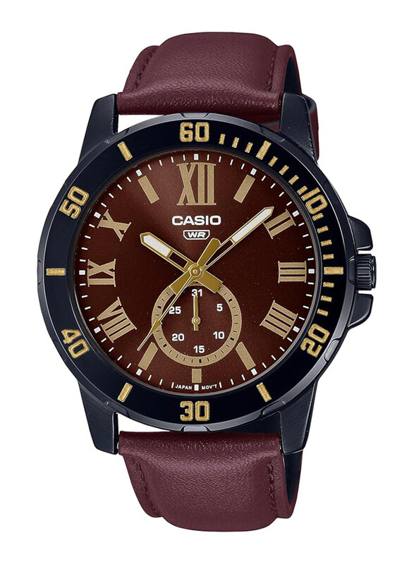 

Casio Analog Watch for Men with Leather Band, Water Resistant & Chronograph, MTP-VD200BL-5BUDF, Brown-Brown