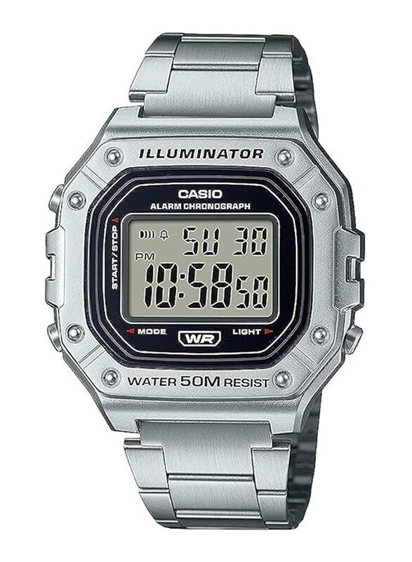 

Casio Digital Watch for Men with Stainless Steel Band, Water Resistant, W-218H-1AVCF, Silver-Grey