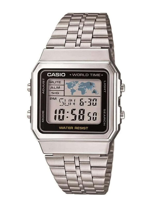 

Casio Digital Watch Unisex with Stainless Steel Band, A500WEA-1EF, Silver-Grey