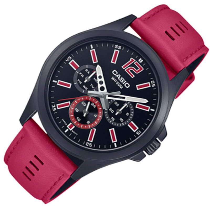

Casio MTP-E350BL-1BVDF Men Black Dial Red Leather Band