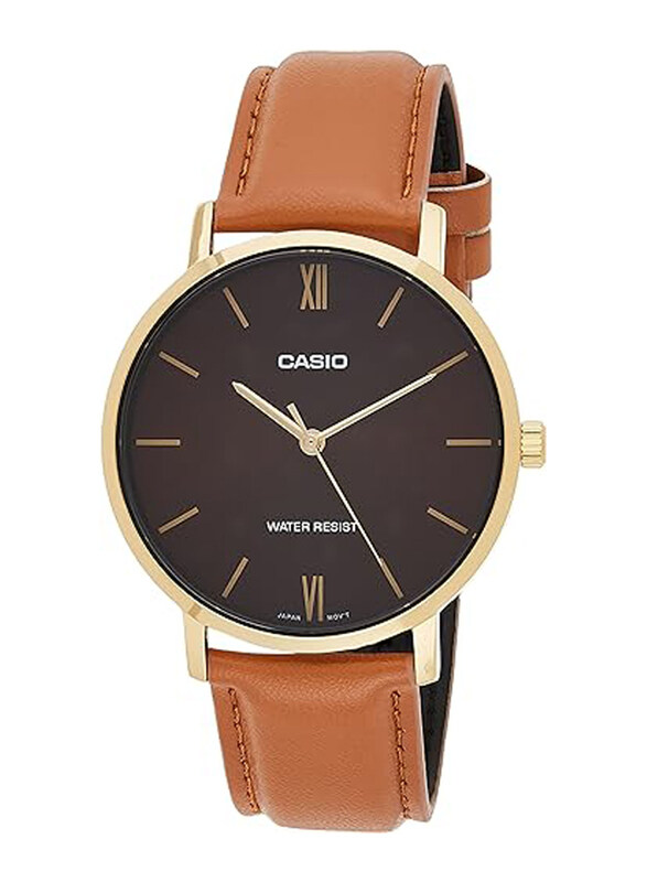 

Casio Analog Quartz Watch for Men with Leather Band, Water Resistant, MTP-VT01GL-5BUDF, Brown