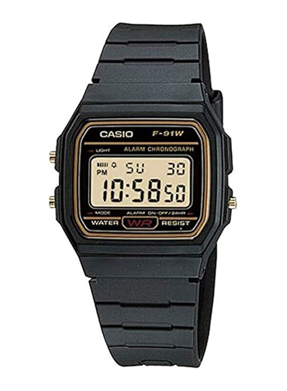 

Casio Digital Watch Unisex with Resin Band, Water Resistant & Chronograph, F91WG-9d, Black