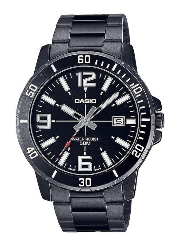 

Casio Enticer Analog Japanese Quartz Watch for Men with Stainless Steel Band, Water Resistant, MTP-VD01B-1BV, Black