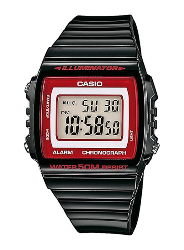 

Casio Digital Watch for Men with Resin Band, Water Resistant, W-215H-1A2VEF, Black-Red/Grey