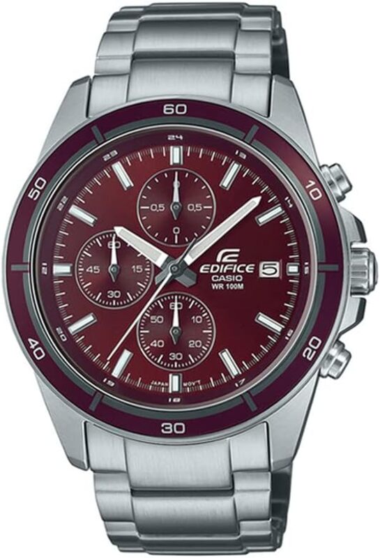 Casio Men Watch Edifice Standard Chronograph Analog Red-Brown Dial Stainless Steel Band EFR-526D-5CVUDF, Red, bracelet