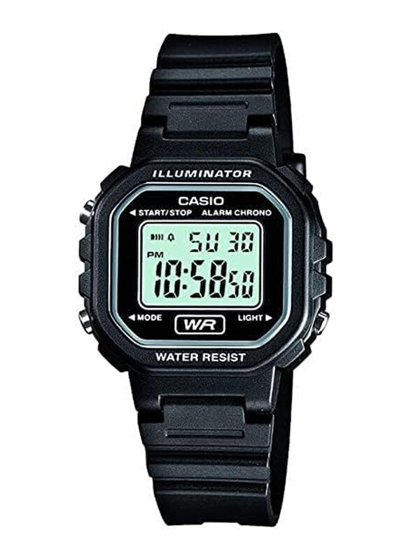 

Casio Illuminator Digital Watch for Women with Resin Band, Water Resistant, LA-20WH-1ADF, Black-Transparent