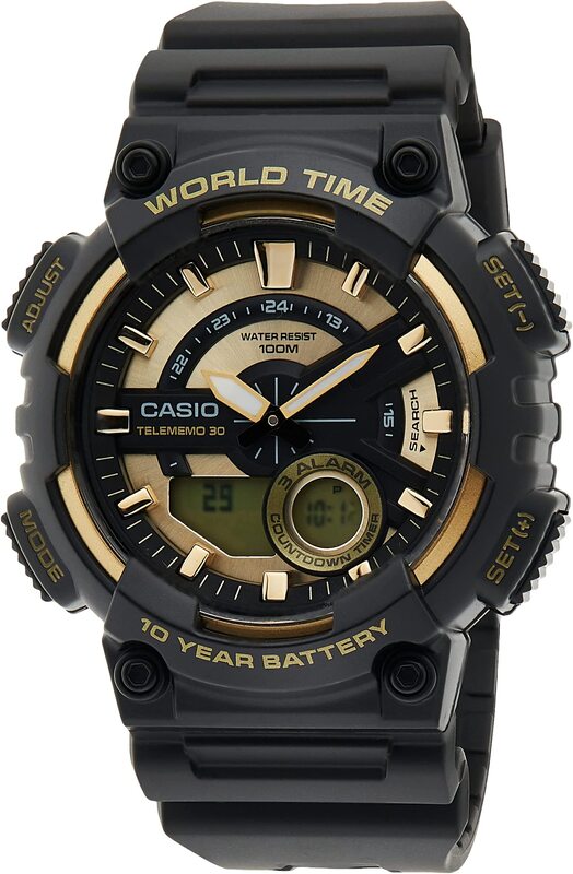 

Casio Analog-Digital Watch for Men with Resin Band, Water Resistant and Chronograph, Aeq-110Bw-9Av, Black