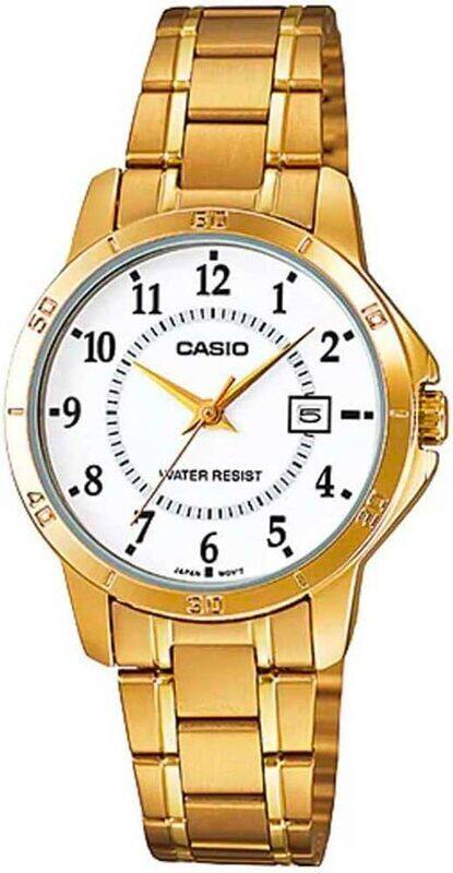 

Casio Women's Watch - LTP-V004G-7BUDF White Dial, Gold Band