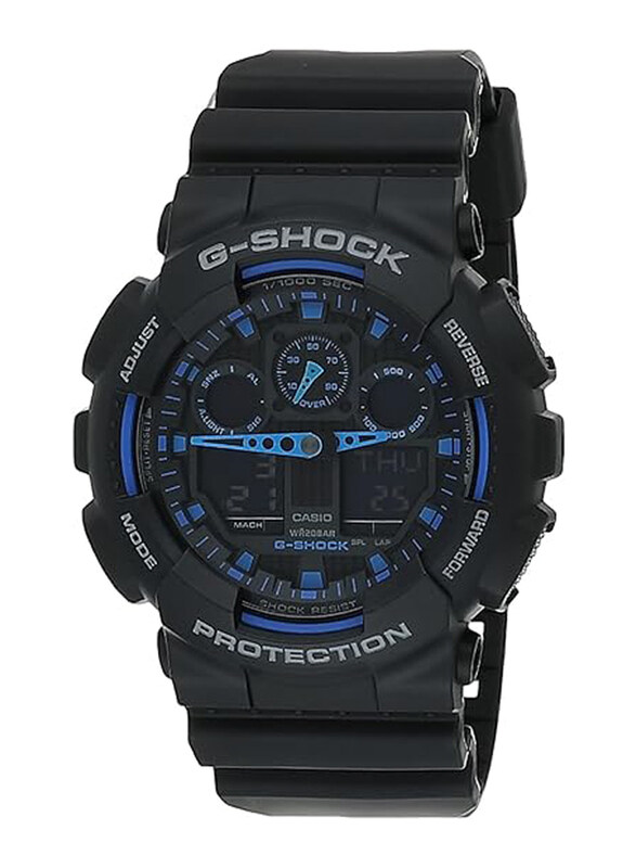 

Casio G-Shock Analog + Digital Sport Watch for Men with Resin Band, Water Resistant and Chronograph, GA-100-1A2, Black-Blue/Black