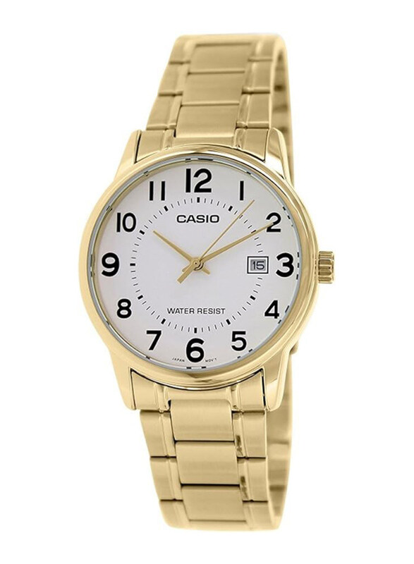 

Casio Analog Quartz Watch for Men with Stainless Steel Band, Water Resistant, MTP-V002G-7BUDF, Gold-White