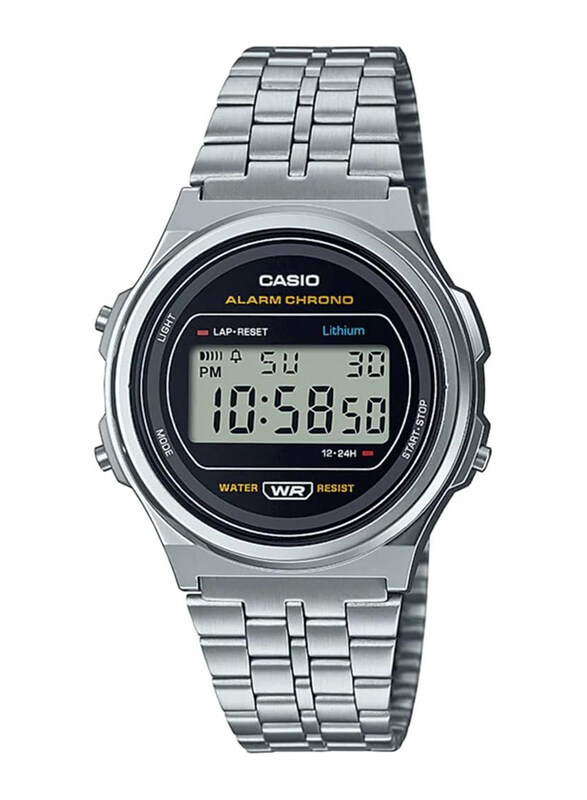 

Casio Digital Watch for Men with Stainless Steel Band, Water Resistant, A171WE-1AEF, Silver-Black