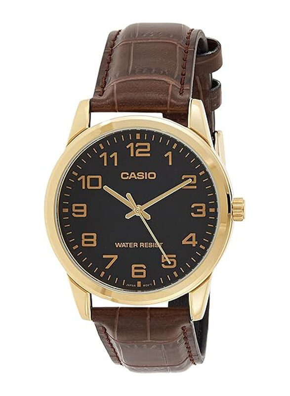 

Casio Analog Watch Unisex with Leather Band, Water Resistant, MTP/LTP-V001GL-1BUDF, Brown-Black