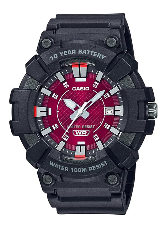 

Casio Analog Watch for Men with Plastic Band, Water Resistant, MW-610H-4AVDF, Black-Red