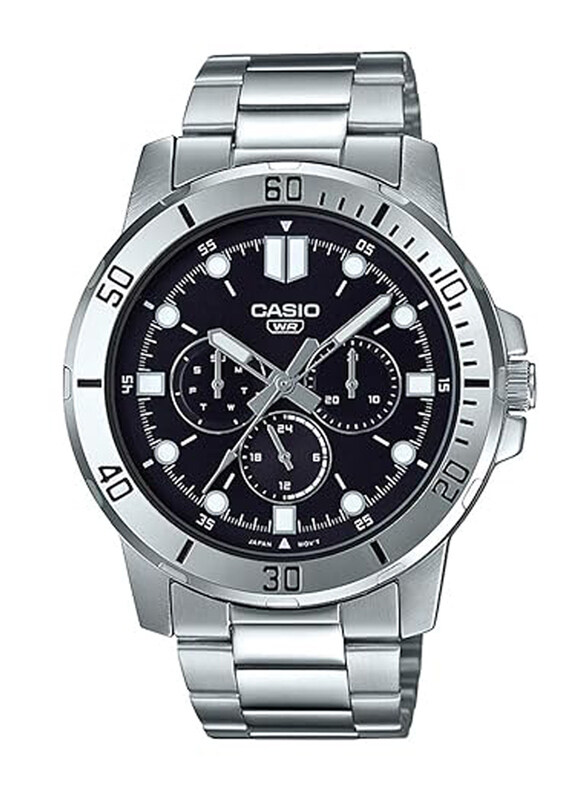 

Casio Enticer Analog Watch for Men with Stainless Steel Band, Water Resistant and Chronograph, MTP-VD300D-1EUDF, Silver-Black