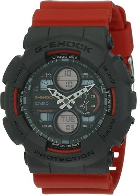 

Casio G-Shock Analog + Digital Watch for Men with Resin Band, Water Resistant, GA-140-4ADR (G978), Red-Black