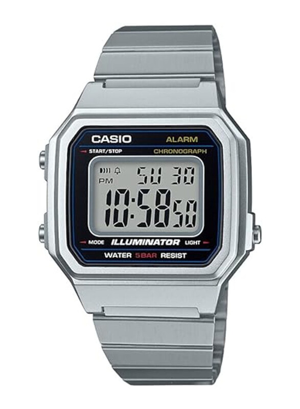 

Casio Digital Watch for Unisex with Stainless Steel Band, Water Resistant, B650WD-1ACF, Black/Silver-Silver