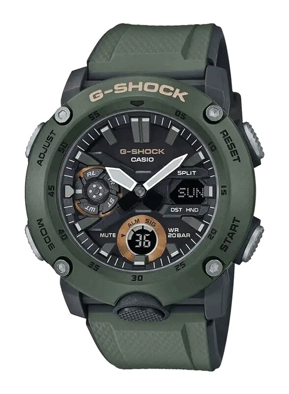 

Casio G-Shock Analog + Digital Watch for Men with Resin Band, Water Resistant, GA-2000-3ADR (G952), Green-Black