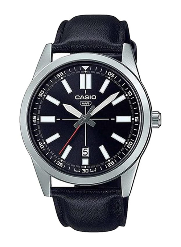 

Casio Analog Watch for Men with Leather Band, Water Resistant, MTP-VD02L-1EUDF, Black