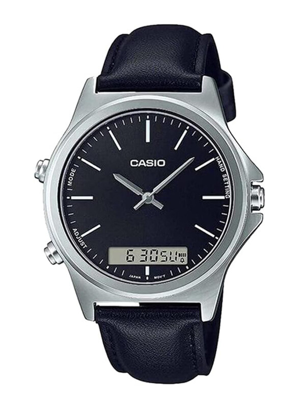 

Casio Analog + Digital Watch for Men with Leather Band, Water Resistant, MTP-VC01L-1EUDF, Black